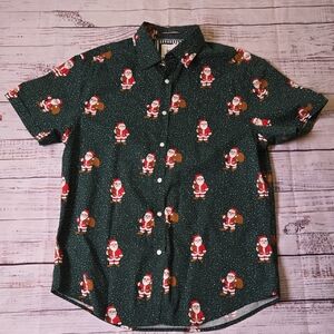 Denim & Flower Hunter Green Santa Top SZ L